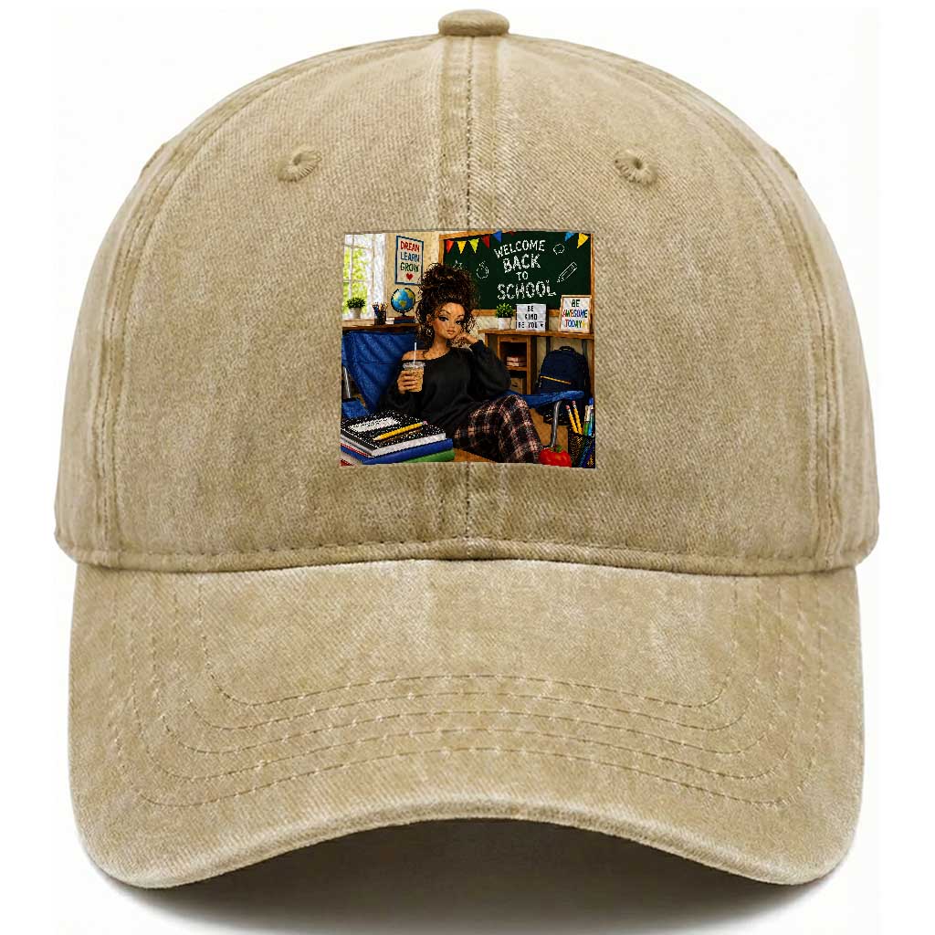 Funny Back To School Doll Face Meme Washed Cotton Baseball Cap Coffee Teacher Gift
