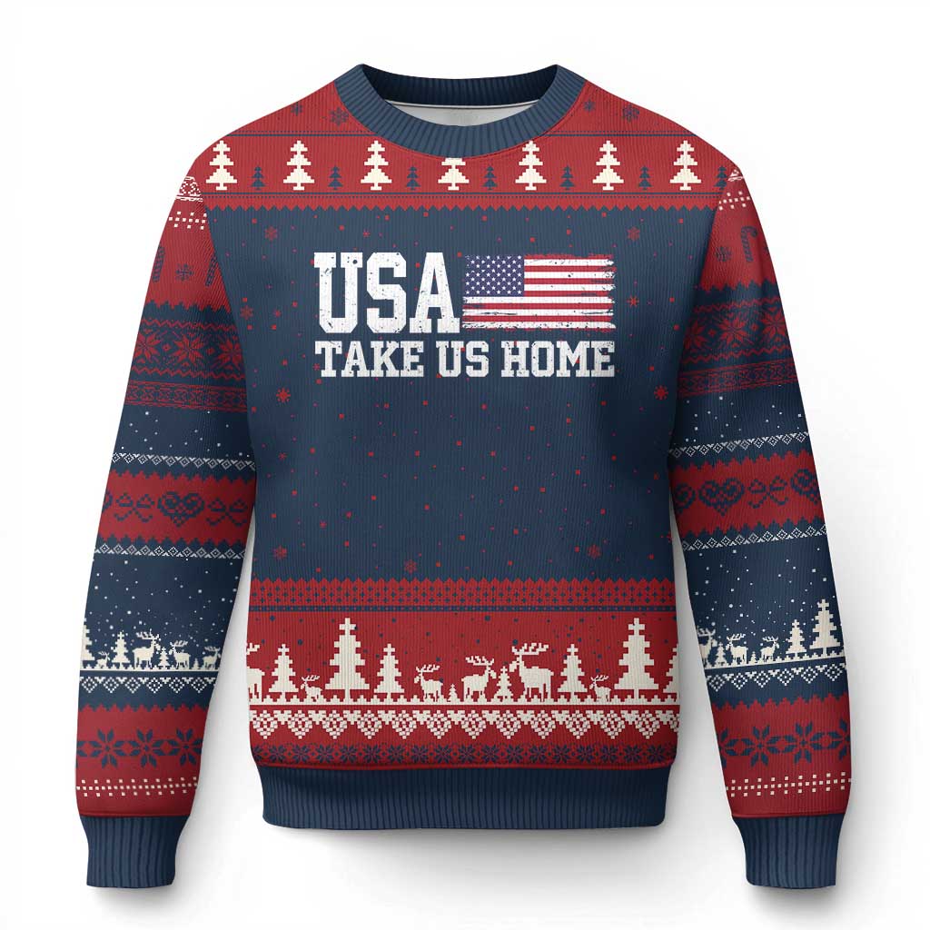 Patriotic USA Soccer Fan Ugly Christmas Sweater Take Us Home Game Day