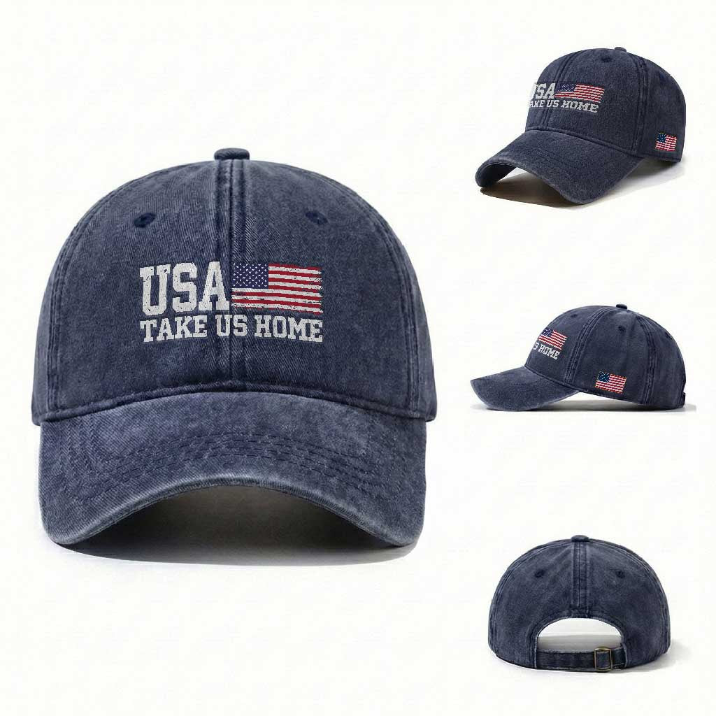 Patriotic USA Soccer Fan Washed Cotton Baseball Cap Take Us Home Game Day