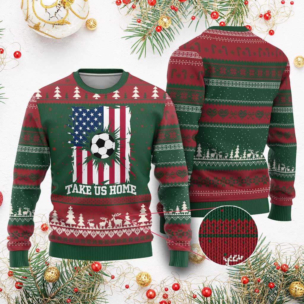 USA Soccer Game Day Ugly Christmas Sweater Take Us Home