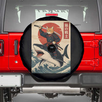 Funny Samurai Cat Riding Shark Spare Tire Cover Vintage Japanese Ukiyoe
