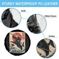 Funny Samurai Cat Riding Shark Spare Tire Cover Vintage Japanese Ukiyoe