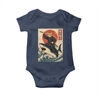 Funny Samurai Cat Riding Shark Baby Onesie Vintage Japanese Ukiyoe