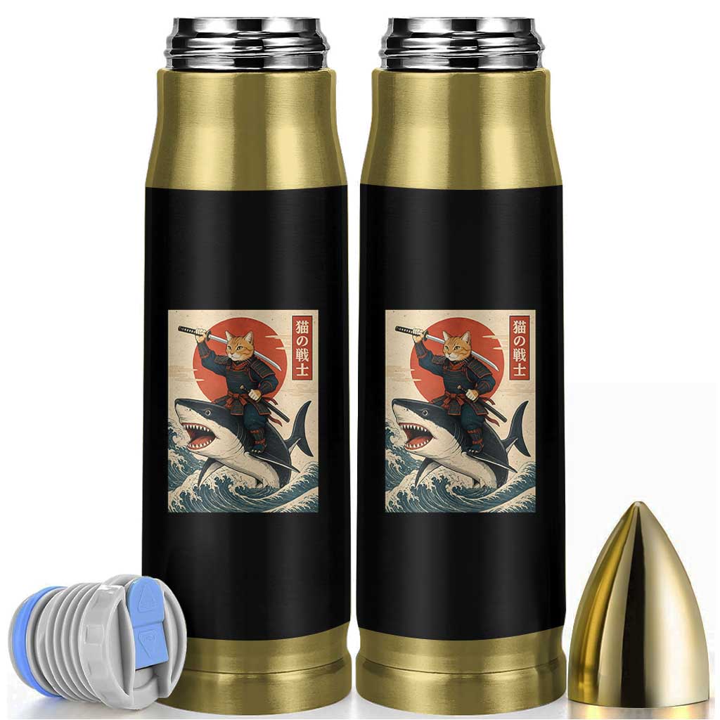 Funny Samurai Cat Riding Shark Bullet Tumbler Vintage Japanese Ukiyoe