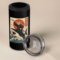 Funny Samurai Cat Riding Shark 4 in 1 Can Cooler Tumbler Vintage Japanese Ukiyoe