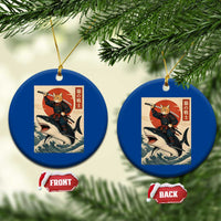 Funny Samurai Cat Riding Shark Ceramic Ornament Vintage Japanese Ukiyoe