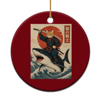 Funny Samurai Cat Riding Shark Ceramic Ornament Vintage Japanese Ukiyoe