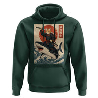 Funny Samurai Cat Riding Shark Hoodie Vintage Japanese Ukiyoe