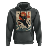 Funny Samurai Cat Riding Shark Hoodie Vintage Japanese Ukiyoe