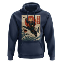 Funny Samurai Cat Riding Shark Hoodie Vintage Japanese Ukiyoe