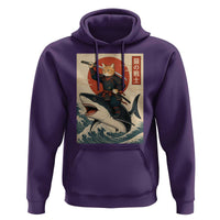Funny Samurai Cat Riding Shark Hoodie Vintage Japanese Ukiyoe