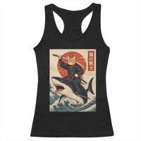 Funny Samurai Cat Riding Shark Racerback Tank Top Vintage Japanese Ukiyoe
