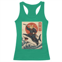 Funny Samurai Cat Riding Shark Racerback Tank Top Vintage Japanese Ukiyoe