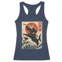 Funny Samurai Cat Riding Shark Racerback Tank Top Vintage Japanese Ukiyoe