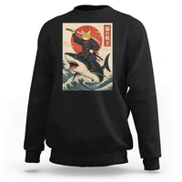 Funny Samurai Cat Riding Shark Sweatshirt Vintage Japanese Ukiyoe