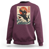 Funny Samurai Cat Riding Shark Sweatshirt Vintage Japanese Ukiyoe