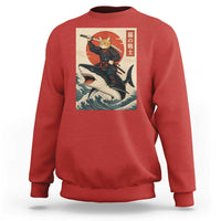 Funny Samurai Cat Riding Shark Sweatshirt Vintage Japanese Ukiyoe