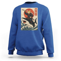Funny Samurai Cat Riding Shark Sweatshirt Vintage Japanese Ukiyoe