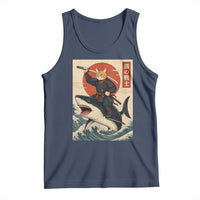 Funny Samurai Cat Riding Shark Tank Top Vintage Japanese Ukiyoe