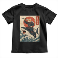 Funny Samurai Cat Riding Shark Toddler T Shirt Vintage Japanese Ukiyoe