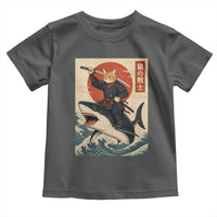 Funny Samurai Cat Riding Shark Toddler T Shirt Vintage Japanese Ukiyoe
