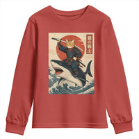 Funny Samurai Cat Riding Shark Youth Sweatshirt Vintage Japanese Ukiyoe