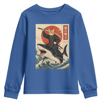 Funny Samurai Cat Riding Shark Youth Sweatshirt Vintage Japanese Ukiyoe