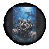 Funny Scuba Diving Cat Selfie With Hammerhead Shark Spare Tire Cover