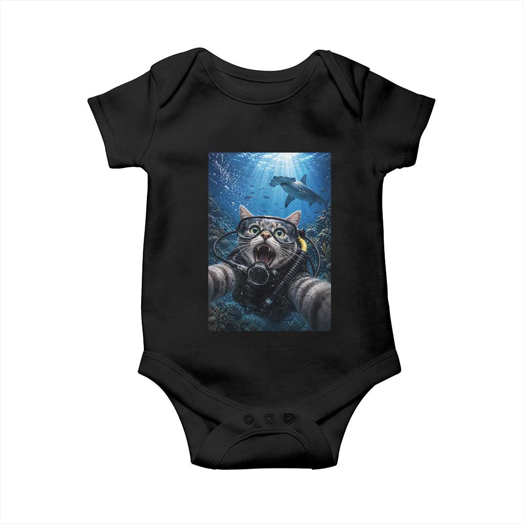 Funny Scuba Diving Cat Selfie With Hammerhead Shark Baby Onesie