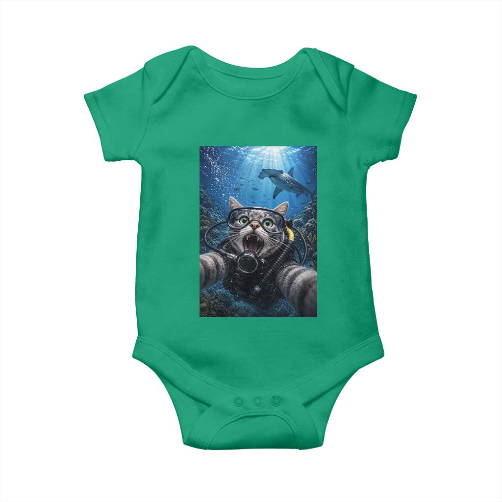 Funny Scuba Diving Cat Selfie With Hammerhead Shark Baby Onesie