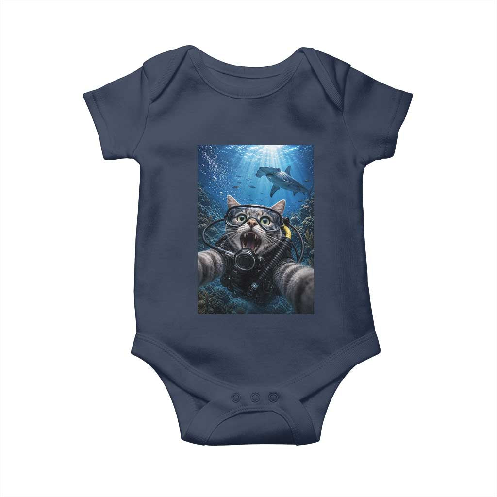 Funny Scuba Diving Cat Selfie With Hammerhead Shark Baby Onesie