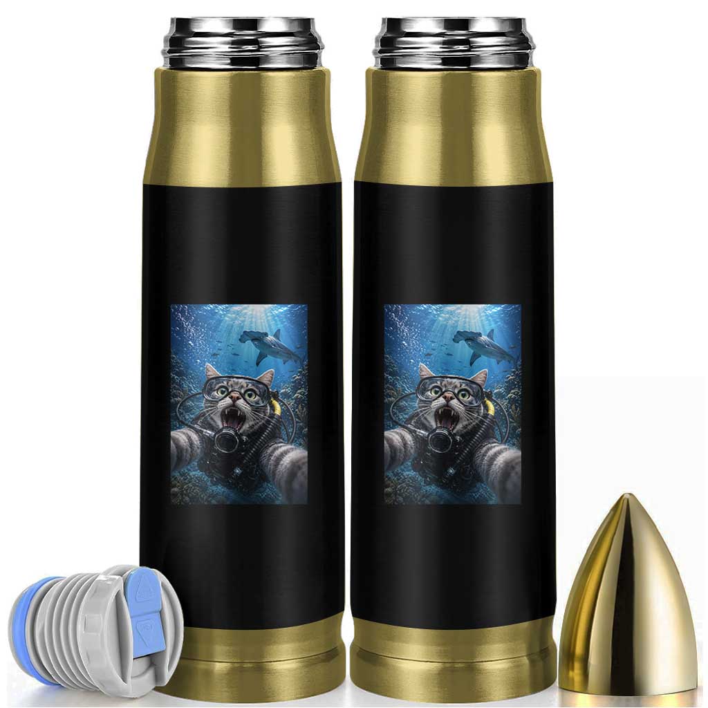 Funny Scuba Diving Cat Selfie With Hammerhead Shark Bullet Tumbler