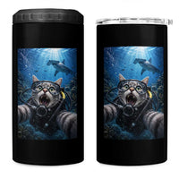 Funny Scuba Diving Cat Selfie With Hammerhead Shark 4 in 1 Can Cooler Tumbler