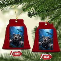 Funny Scuba Diving Cat Selfie With Hammerhead Shark Ceramic Ornament