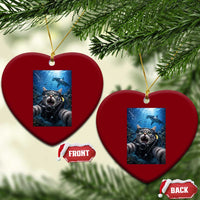 Funny Scuba Diving Cat Selfie With Hammerhead Shark Ceramic Ornament