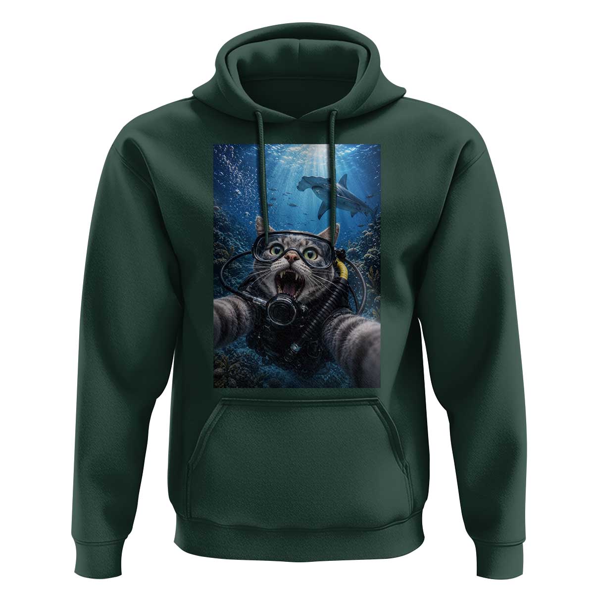Funny Scuba Diving Cat Selfie With Hammerhead Shark Hoodie