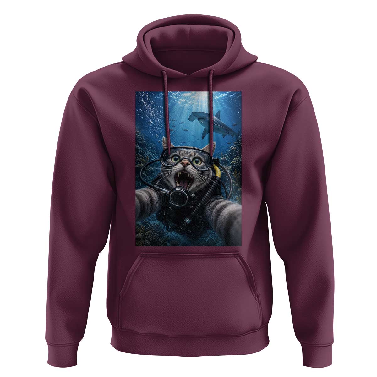 Funny Scuba Diving Cat Selfie With Hammerhead Shark Hoodie