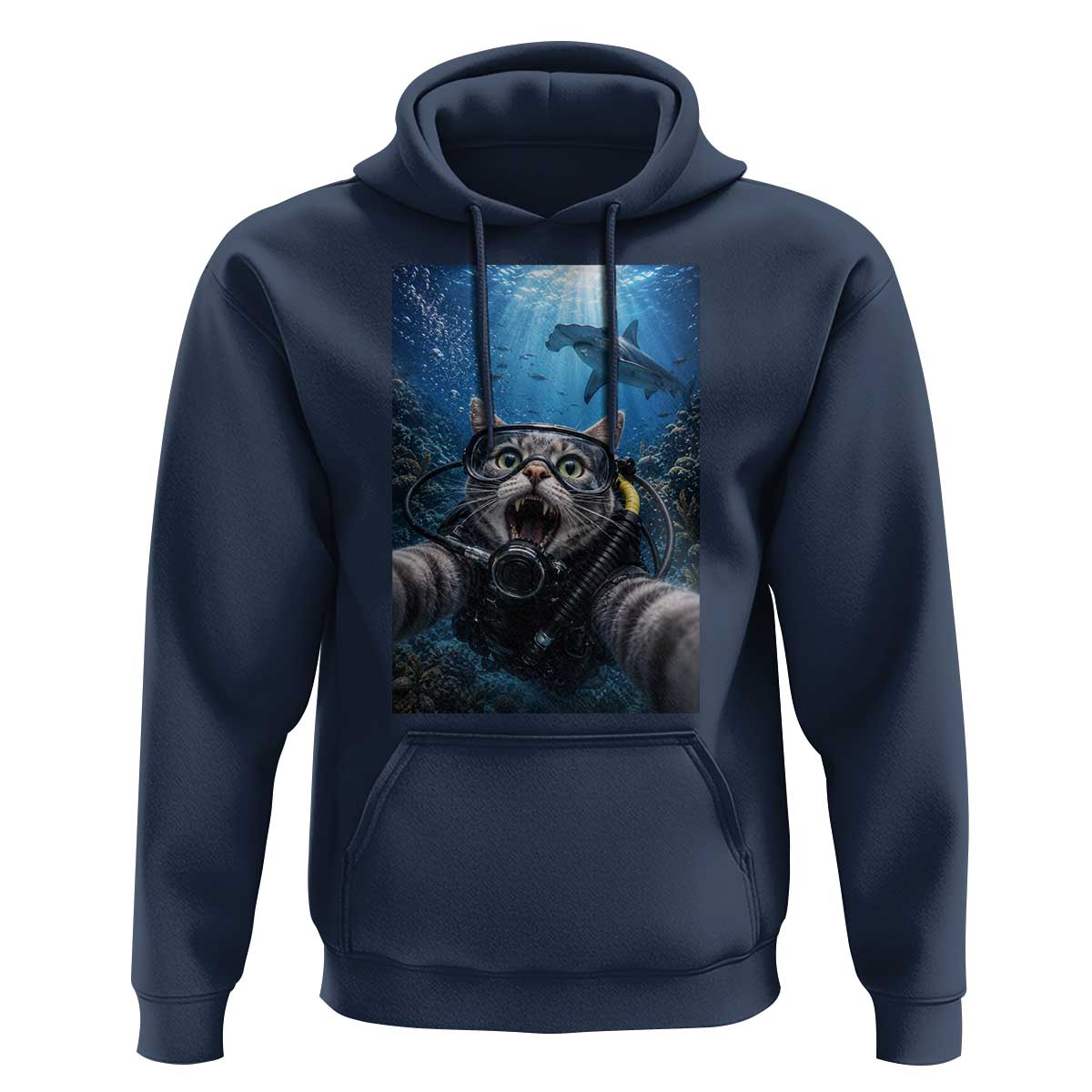 Funny Scuba Diving Cat Selfie With Hammerhead Shark Hoodie