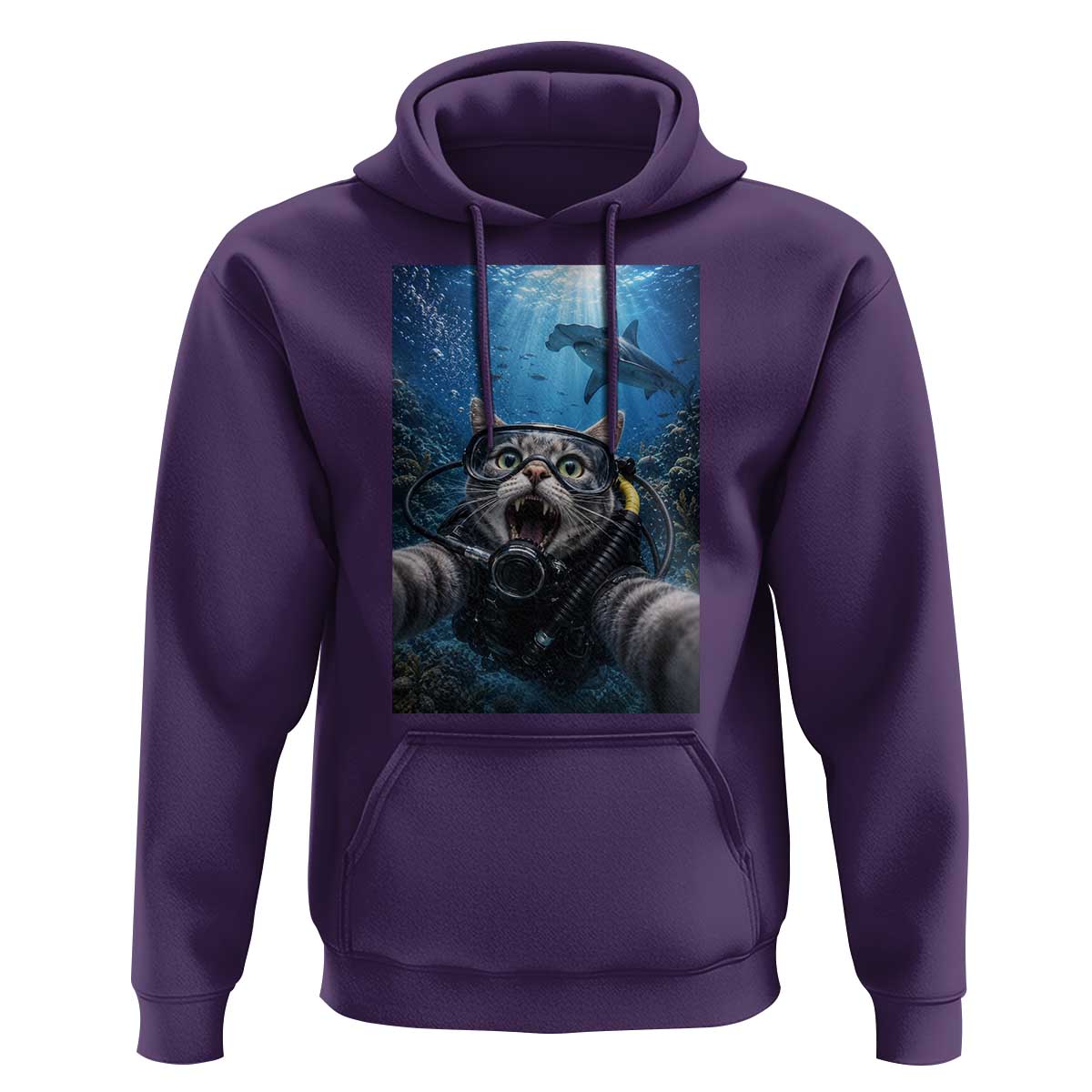Funny Scuba Diving Cat Selfie With Hammerhead Shark Hoodie