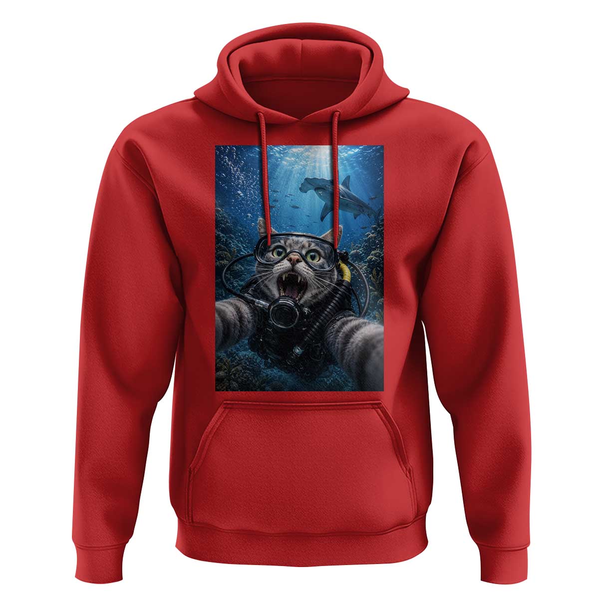 Funny Scuba Diving Cat Selfie With Hammerhead Shark Hoodie