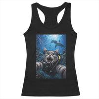 Funny Scuba Diving Cat Selfie With Hammerhead Shark Racerback Tank Top