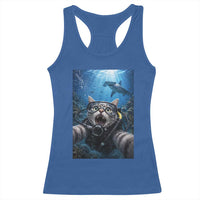 Funny Scuba Diving Cat Selfie With Hammerhead Shark Racerback Tank Top