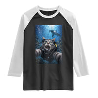 Funny Scuba Diving Cat Selfie With Hammerhead Shark Raglan Shirt