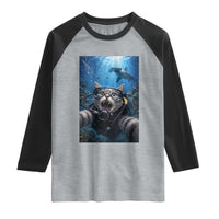 Funny Scuba Diving Cat Selfie With Hammerhead Shark Raglan Shirt