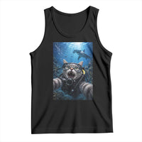 Funny Scuba Diving Cat Selfie With Hammerhead Shark Tank Top