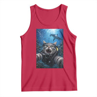 Funny Scuba Diving Cat Selfie With Hammerhead Shark Tank Top