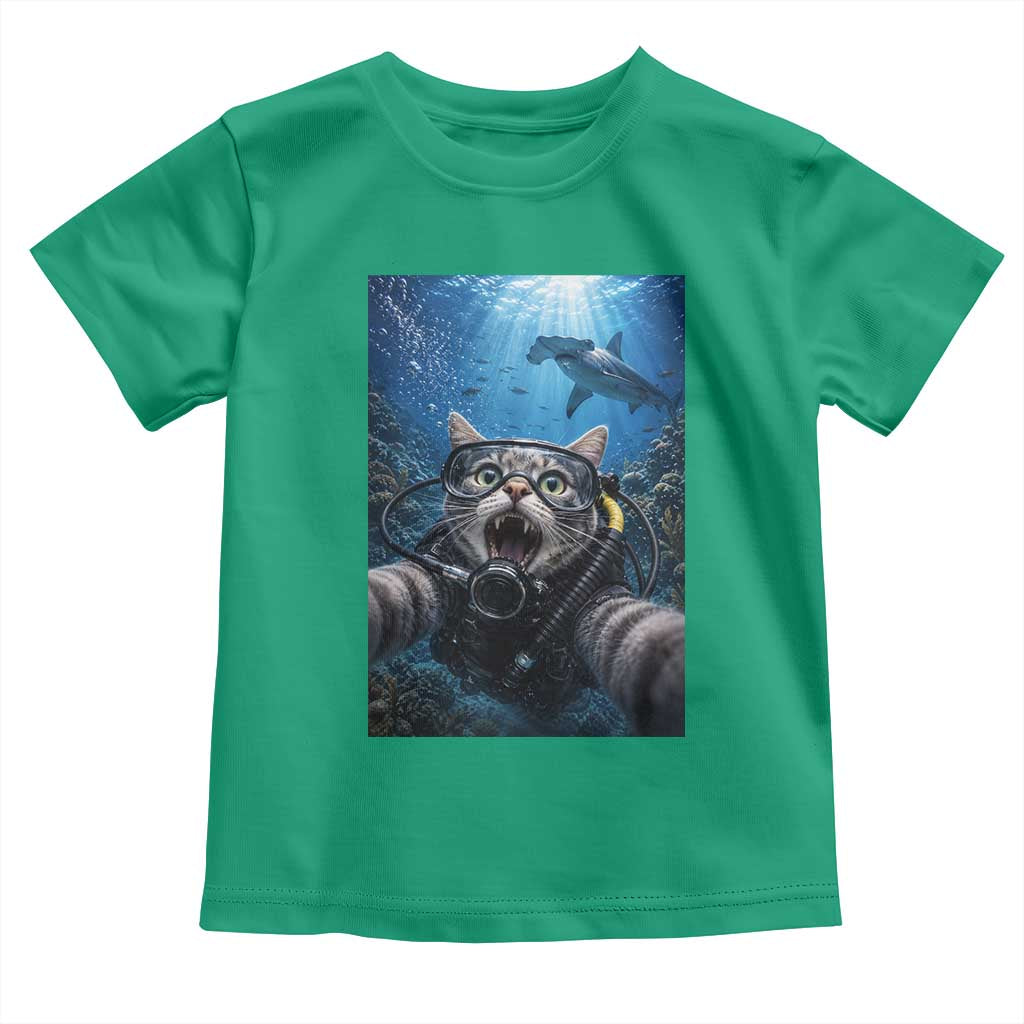 Funny Scuba Diving Cat Selfie With Hammerhead Shark Toddler T Shirt