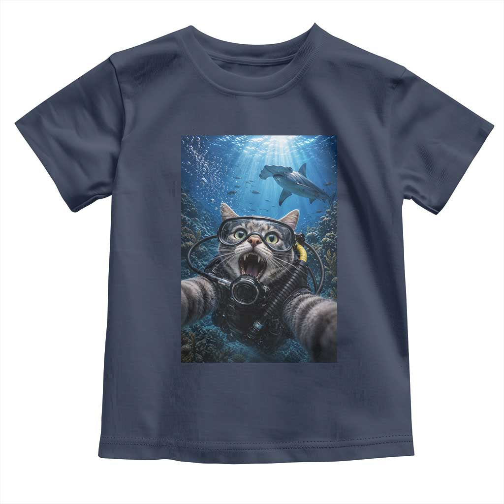 Funny Scuba Diving Cat Selfie With Hammerhead Shark Toddler T Shirt