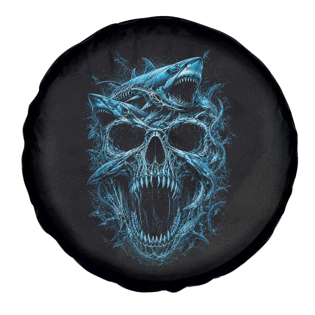 Vintage Great White Shark Skull Spare Tire Cover Deep Sea Horror Art