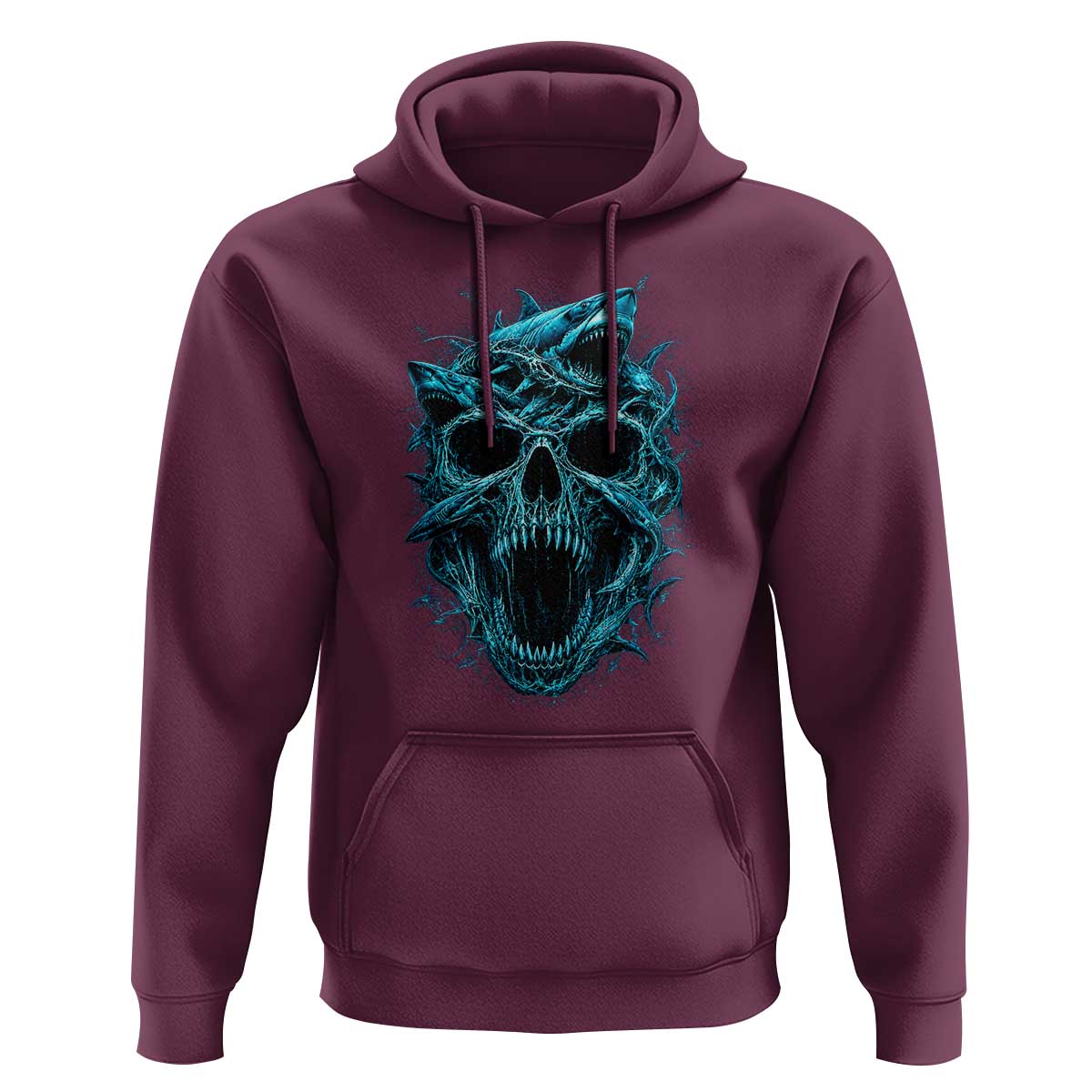 Vintage Great White Shark Skull Hoodie Deep Sea Horror Art